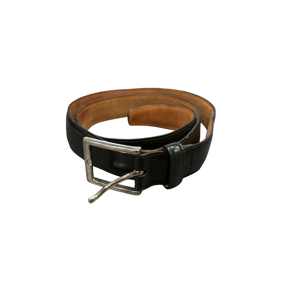 Brooks Brothers Leather Belt Mens 36 Black Made in Italy Silver Buckle Dress